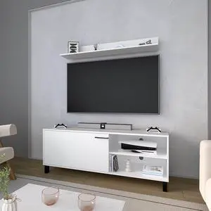 White TV Stand Melamine with Open Storage