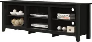 Benito Black 70"W TV Stand with Open Shelves and Cable Management