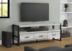 Tv Stand, 60 Inch, Console, Media Entertainment Center, Storage Drawers, Living Room, Bedroom, Grey Laminate, Black Metal, Contemporary, Modern