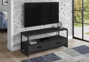 Tv Stand, 48 Inch, Console, Media Entertainment Center, Storage Drawers, Living Room, Bedroom, Black Laminate, Black Metal, Contemporary, Modern