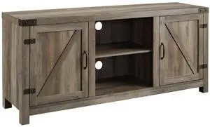 Farmhouse Barn Door TV Stand for TVs up to 65" - Grey Wash