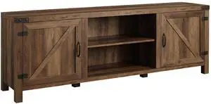 Rustic Farmhouse Double Barn Door 70" TV Stand for 80" TVs with Center Shelves - Rustic Oak