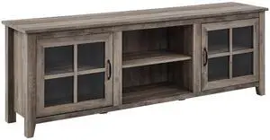 Modern Farmhouse 2-Door Glass Windowpane 70" TV Stand for 80" TVs - Grey Wash