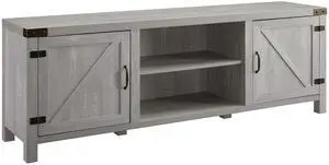 Rustic Farmhouse Double Barn Door 70" TV Stand for 80" TVs with Center Shelves - Stone Grey