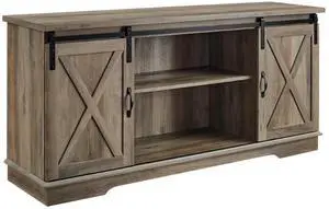 Farmhouse Sliding X Barn Door 58" TV Stand for 65" TVs - Grey Wash
