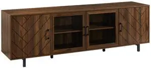 Modern Scandinavian 4-Door Herringbone 70" TV Stand for TVs up to 80" - Dark Walnut