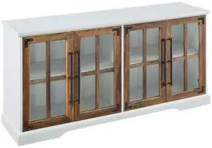 Modern Farmhouse Two-Tone Windowpane Glass-Door TV Stand for TVs up to 65" - Brushed White / Rustic Oak
