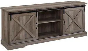 Farmhouse Sliding X Barn Door 70" TV Stand for 80" TVs - Grey Wash