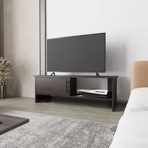 Rock Point Entertainment Center with a Door and Open Storage,  Stained Walnut