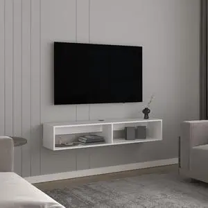 TV Stand 10.4" H, with 2 Shelves, White