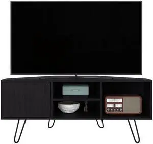 TV Stand, 1 Door, 3 Shelves, 4 Legs, Black