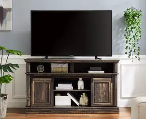 Media Console Table with Storage Cabinet, Mid Century style Entertainment TV Table, Multipurpose Sliding Door TV Cabinet  Large Storage Space, 58.11"W*15.79"D*32.36"H Antique brown