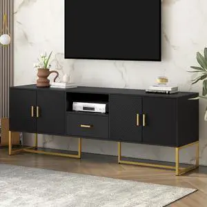 U-Can Modern TV Stand for TV up to 70 Inches,TV Cabinet with 1 Drawer, 2 Cabinets and Metal Legs, Handles and Anti-tip Device for Living room