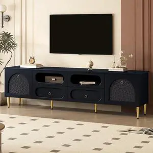 U-Can 78.8'' Retro TV Stand, Entertainment Center Media Console Cabinet with Six Metal Legs, 2 Cabinets, 4 Drawers and Anti-tip Device For Living room, Up to 85''