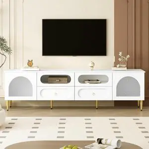 U-Can 78.8'' Retro TV Stand, Entertainment Center Media Console Cabinet with Six Metal Legs, 2 Cabinets, 4 Drawers and Anti-tip Device For Living room, Up to 85''