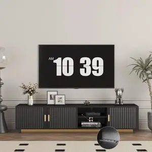 Mid Century Modern TV Stand with LED Lights for 65 Inch TV, Entertainment Center Wooden TV Stand, TV Stand Desk Media Cabinet with Storage for Living Room Bedroom