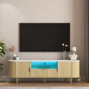 Lving Room Floor-standing TV Cabinet with 16 Color LEDs, Entertainment Center with Storage Doors, TV Console Media Cabinet,  for 55+ Inch TV, Living Room