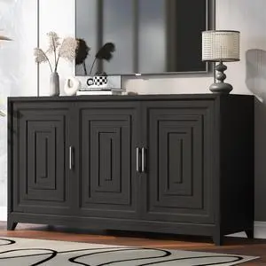 U-Can TV Stand for TVs up to 65 Inches, Modern Entertainment Center Media Console Cabinet with 2 Spacious Storage Space, Solid Wood Legs for Living room (Old SKU:N724P206551B)
