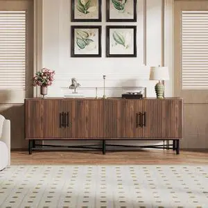 Functional 4-Door TV Cabinet  2 Storage Spaces, Adjustable Shelves, Ideal for Living Room Organization, Chestnut
