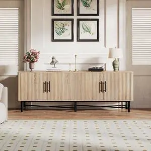 Functional 4-Door TV Cabinet  2 Storage Spaces, Adjustable Shelves, Ideal for Living Room Organization, Natural