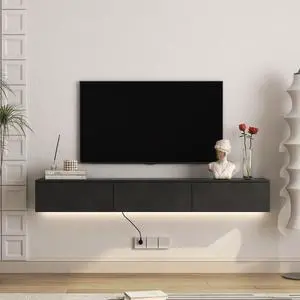 Floating TV Stand Wall Mounted with 16 Color LEDs,67" Modern TV Stand, Floating TV Cabinet Entertainment Center for 55 60 65 Inch TV,Black