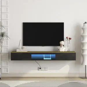 Floating TV Stand Wall Mounted with 16 Color LEDs,69" Modern TV Stand, Floating TV Cabinet Entertainment Center for 55 60 65 Inch TV,Black