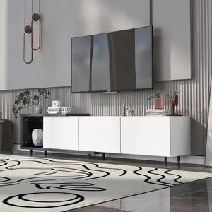 U-Can  70.1''-100'' Modern Stylish ExtendableTV Stand  TV Cabinet for 80+inch TV, Black+White (Old SKU: WF299723AAK)
