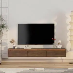 Floating TV Stand, Wall Mounted TV Shelf with Led Lights & Power Outlet,High Gloss TV Cabinet for Wood tv Stands for Living Room