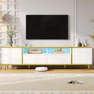 U-Can 70.9'' Modern TV Stand for TVs up to 80 Inches, Entertainment Center with 2 Shelves and  LED Lights, TV Storage Cabinet with 2 Drawers, 2 Cabinets and Metal Legs for Living room