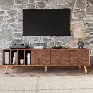 70" Mid-Century Modern TV Stand, Media Console Table for TVs up to 80'', Entertainment Center with 5 Solid Wood Legs for Living Room, Bedroom