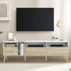 Modern TV with 3 Drawers and Open Shelves, Media Console Table for TVs up to 80'', Entertainment Center for Living Room, Color-Matching Design