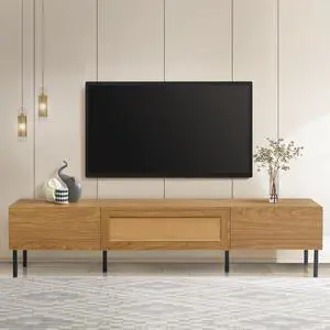Boho TV Stand for TVs up to 80'' , Modern Farmhouse Media Console, Entertainment Center with Metal Legs, TV Cabinet for Living Room, Home Theatre