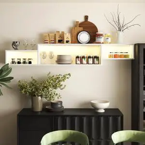 65.35in Wall Mounted Floating  TV Stand with 20 Color LEDs and Charging Station