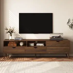 Mid Century TV Stand with 2 Drawers, 1 Drop-down Door, Media Console Table for TVs up to 80'', Entertainment Center with Storage for Living room, Bedroom, Home Theatre