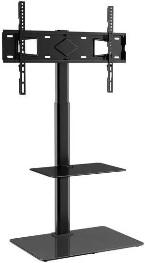 TV Stand Mount, Swivel Tall TV Stand for 32 to 65 inch TVs, Height Adjustable Portable Floor TV Stand with Tempered Glass Base for Bedroom, Living Room