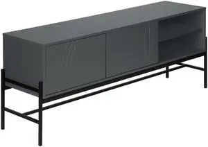 Tv Stand, 60 Inch, Console, Media Entertainment Center, Storage Cabinet, Living Room, Bedroom, Grey Laminate, Black Metal, Contemporary, Modern