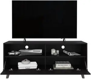 Patrick Tv Stand With 2 Doors And Open Storage Shelves, Modern Entertainment Center, Black