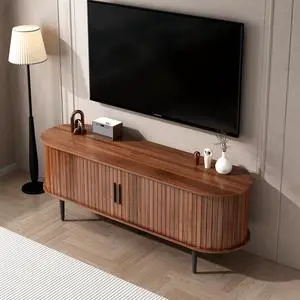 TV Stand, 55" Modern TV Console Table with Storage Compartment and Sliding Door, Gaming Entertainment Center with Cabinet for Living Room, Bedroom, Office (Walnut) Prime Big Deal Days