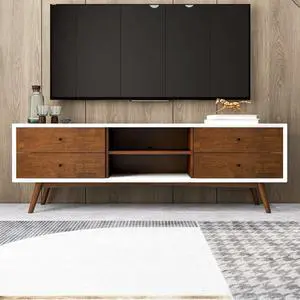Caroline Walnut White TV Stand Up To 72" for Living Room Decor