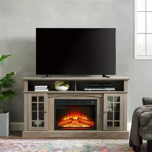 Classic TV Media Stand Modern Entertainment Console with 23" Fireplace Inset for TV Up to 65" with Open and Closed Storage Space, Gray Wash, 58.25"W*15.75"D*32"H