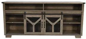 65.3" TV Stand with LED light strips and Iron mesh barn door Y decorative strip country grey farmhouse style