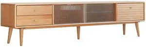 North America A Grade Solid Beech TV Cabinet With Chinese Changhong Glass Doors, Two Drawer Storage Space TV Standing