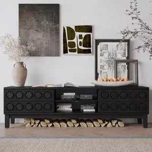 Modern Mid-Century Media Console with 4 Drawers and Cable Management, TV Console Table for TVs up to 75",Entertainment Center for Living Room and Office(Black)