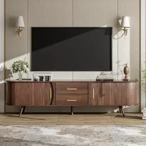 Mid-Century Modern TV Stand for 80" TV, Entertainment Center with Storage for Living Room, Bedroom, Media Console Table with 2 Drawers