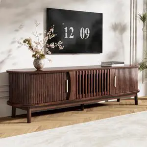 Modern Farmhouse TV Stand for 75" TVs, Wood Entertainment Center with Storage Cabinet, TV Console Table for Living Room, Bedroom