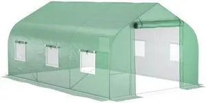 Outsunny 11.5' x 10' x 7' Walk-in Greenhouse, Tunnel Green House with Zippered Mesh Door and 6 Mesh Windows, Gardening Plant Hot House with Galvanized Steel Frame, Green