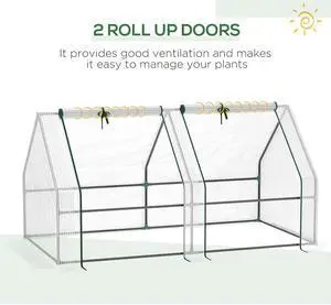 Outsunny 6' x 3' x 3' Portable Mini Greenhouse Outdoor Garden with Large Zipper Doors and Water/UV PE Cover, White