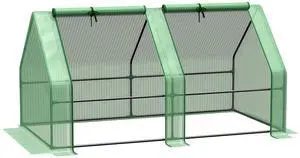 Outsunny 6' x 3' x 3' Portable Mini Greenhouse Outdoor Garden with Large Zipper Doors and Water/UV PE Cover, Green