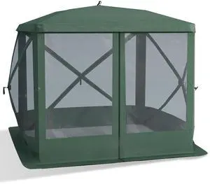 Outsunny Pop Up Camping Canopy Gazebo Screen Shelter Tent with Single Person Easy Set-Up, Ventilating Mesh, Portable Carry Bag for Outdoor Camping Party Event, 7x7FT, Green