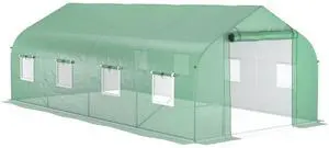 Outsunny 20' x 10' x 7' Walk-in Tunnel Greenhouse with Zippered Mesh Door and 8 Mesh Windows, Gardening Plant Hot House with Galvanized Steel Hoops, Green